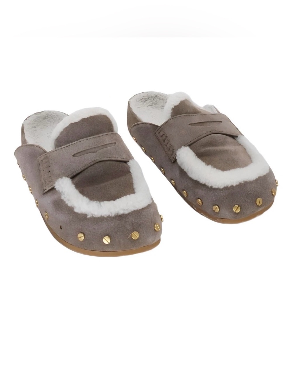 Veronica Beard Fenix Shearling Mule Clogs Bark Ecru US  6.5  worn once
